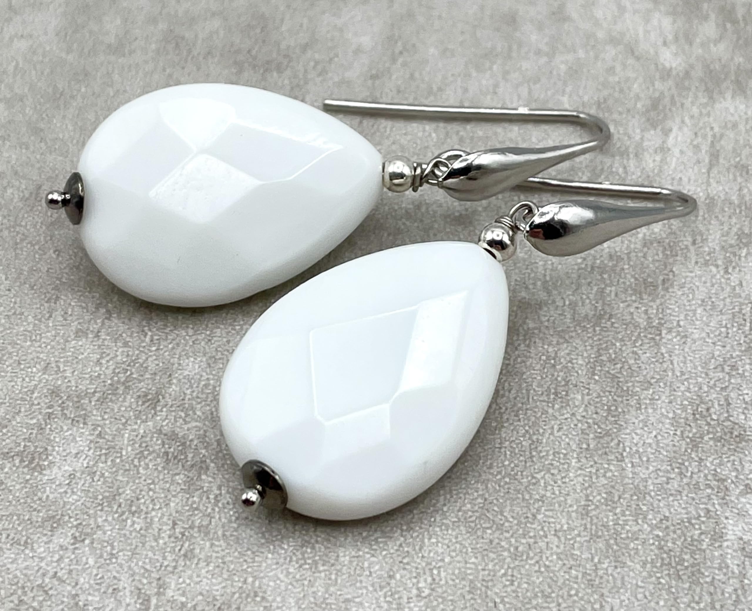Orecchini con Gocce di Agata Bianca e Argento 925 Italiano, Pendenti Pietre Dure Naturali, Bijoux Made in Italy, Regalo per Lei