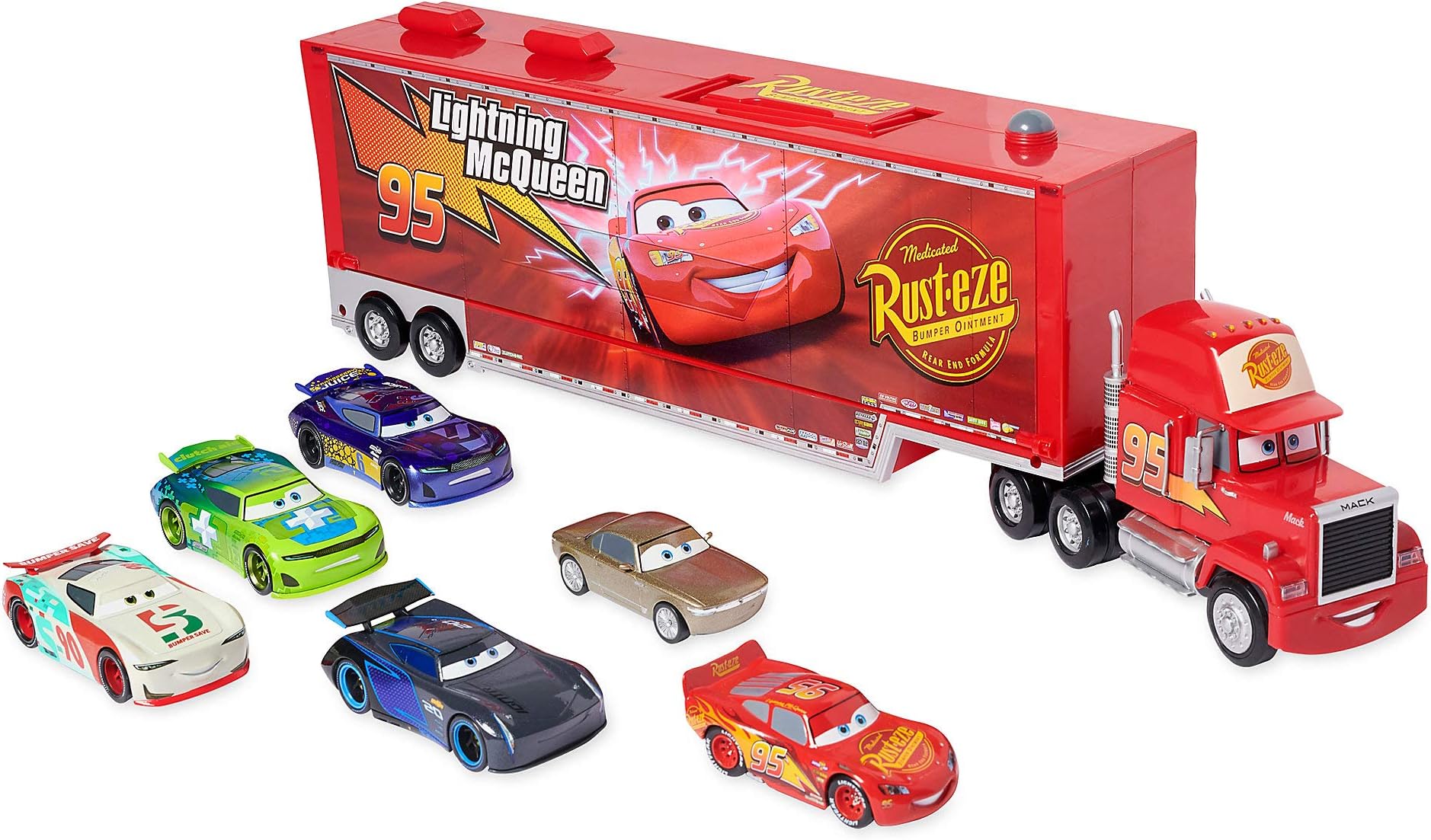Disney Mack Friction Motor Hauler and Six Die Cast Cars Set