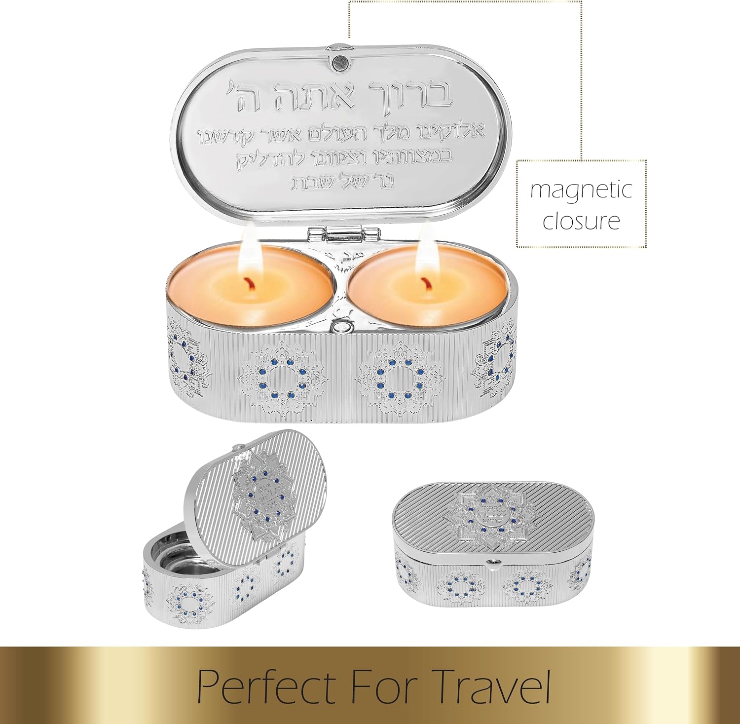 Beautiful Candle Holders that Will Enhance Your Home Décor for Jewish Shabbat or Holidays,A Wonderful Gift for Mother's Day -with Deluxe Engraved Design. (Hoshen Stones)