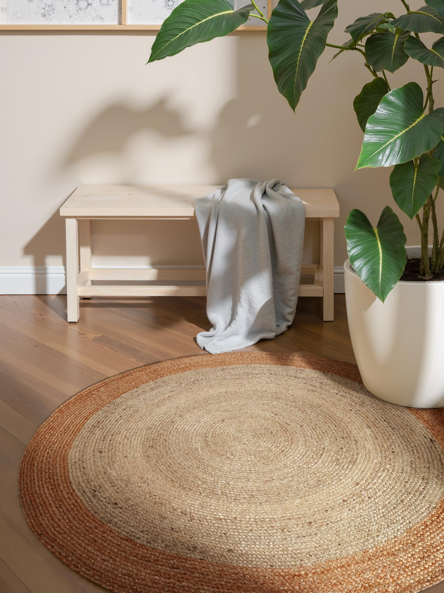 Hanse Home Jutta Alfombra de Yute Natural para salón, Redonda, 100% Yute, Tejida a Mano, Resistente y fácil de Limpiar, Moderna, Bohemia, de Fibra Natural, Color Marfil Dorado, diámetro de 100 cm