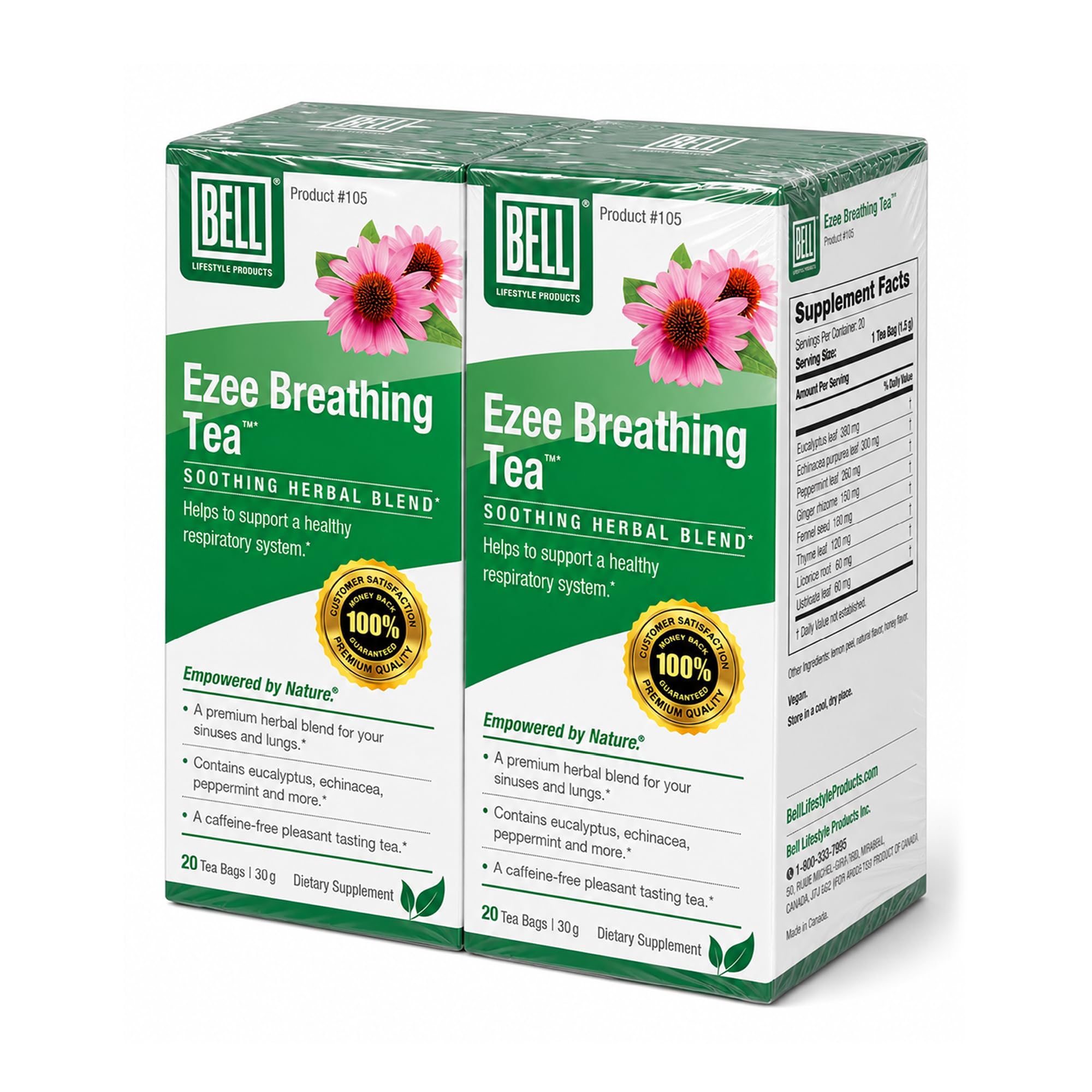 Bell Chá de Ervas Ezee Breathing com eucalipto, 40 sachês (pacote com 2)