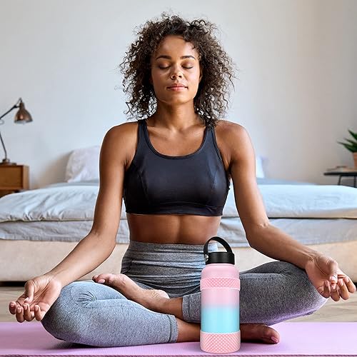 Miniatura 6 de VIKIZUES Bota y banda para botella de agua, compatible con Hydroflask y otros, funda inferior de silicona con textura de diamante, a prueba de