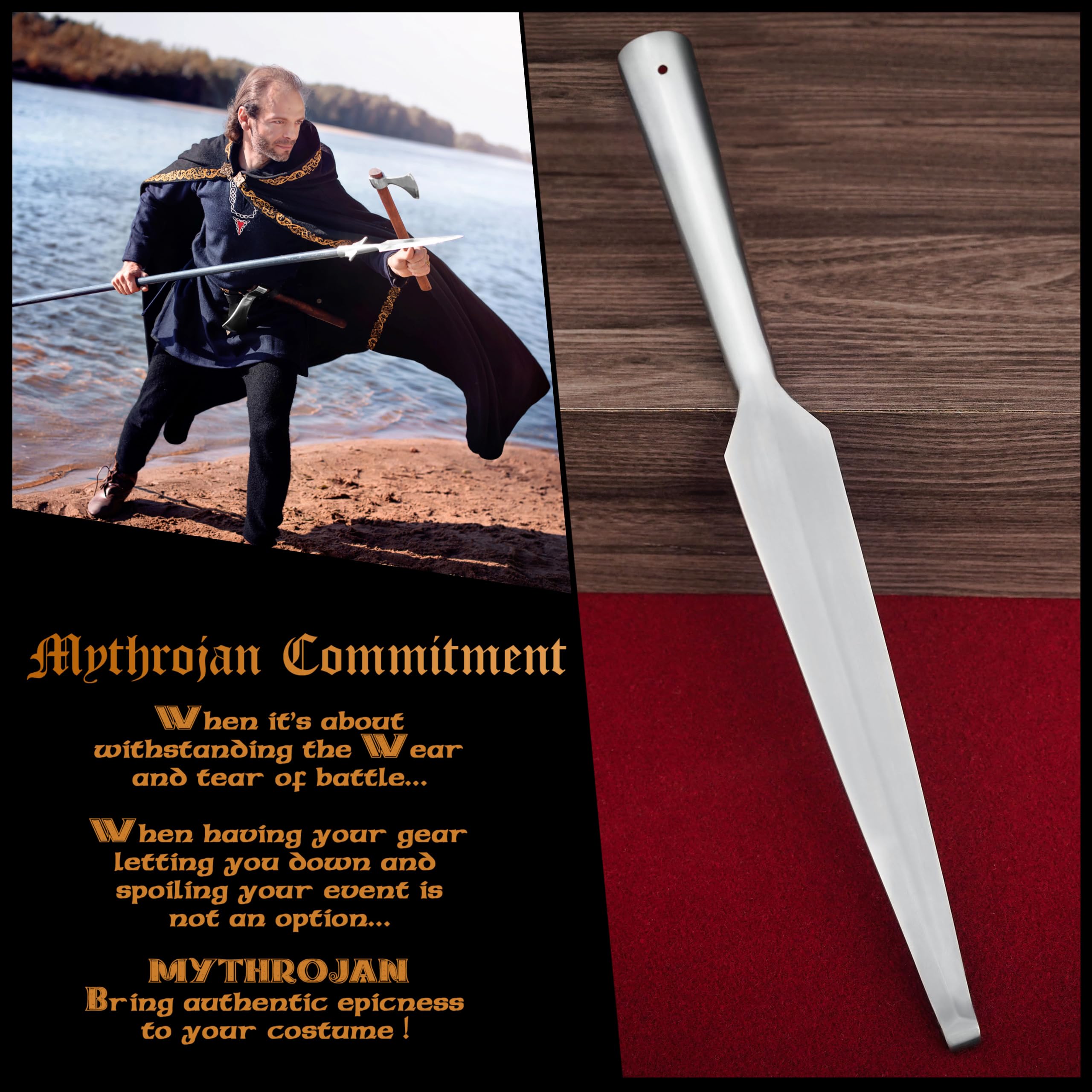 Mythrojan Testa di lancia medievale Blunt Rievocazione Battaglia SCA Viking punta di lancia 28 cm