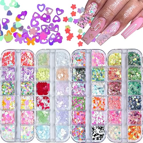 AddFavor 4 Boxes Nail Glitter Luminous Mermaid Chunky Glitter Flakes