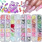 AddFavor 4 Boxes Nail Glitter Luminous Mermaid Chunky Glitter Flakes Fluorescent Mixed Shaped Flower Heart Star Nail Sequins Decals for Nail Art/False Eyelash Decor