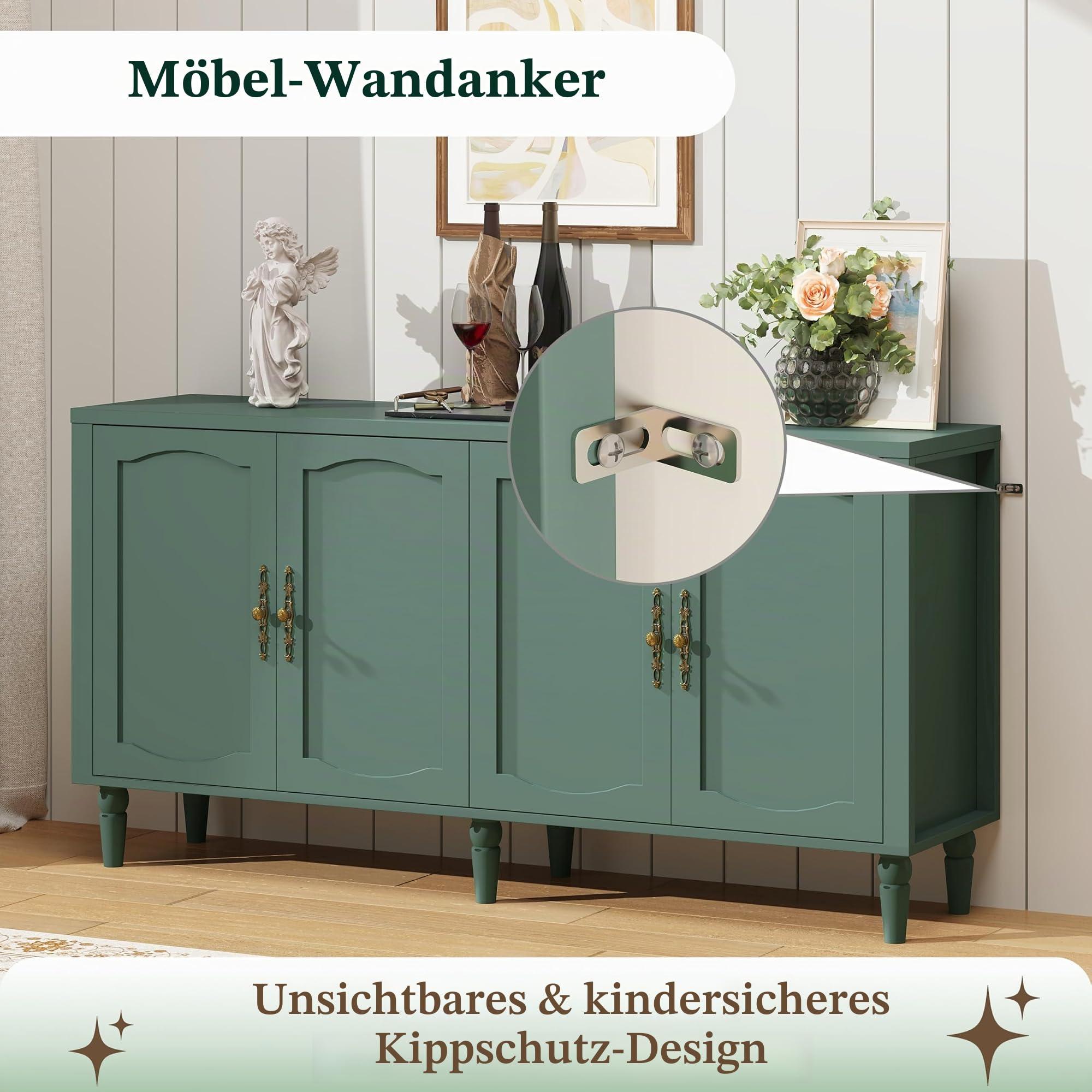 Sideboard 160cm Küchenschrank mit Arbeitsplatte und 4 Türen