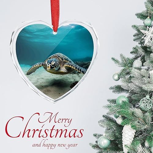 Miniatura 3 de 3" Heart Ornament - Crystal Glass Xmas Tree Decor, Underwater Diving Sea Turtle Christmas Ornaments Romantic Hanging Decoration for Christmas Tree,