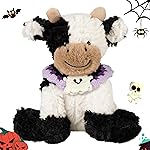 Hopearl Adorable Halloween Plush Cow Toy with Knitted Cute Ghost Bib Floppy Dairy Cattle Soft Stuffed Animal Gifts for Boys Girls Kids Toddlers, 9\'\'