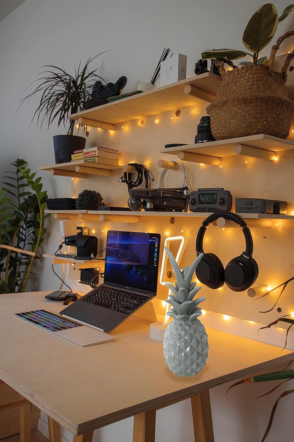 First of a Kind Grey Ceramic Pineapple Decorative Centerpiece Display Decor for Living Room, Bedroom, Office, Kitchen. Pineapple Stoneware Bookshelf Decorative Object.