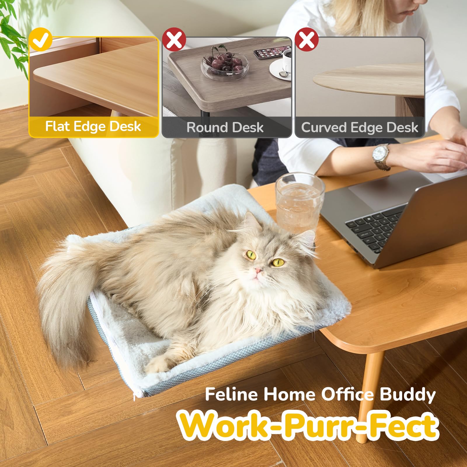 CATISM Hängebett für Katzen 360 ° drehendes Schreibtisch Katzenbett Katzenliege Katzenhängematte katzenkorb zum schlafen Katzen Hängematte Bett 35x35cm bis 20 kg