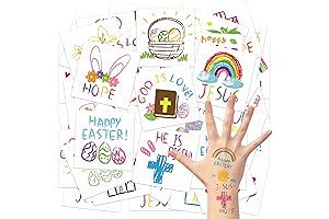 144Pcs Happy Easter Doodles Temporary Tattoos for Kids, 2 Inch Bible Easter...