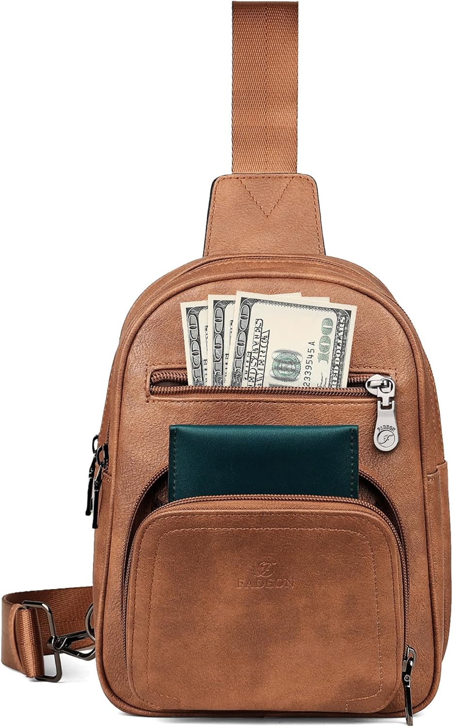 FADEON Sling Bags for Women Crossbody Bags, Designer PU Leather Sling Purse Multi-Pocket Packs with Card Slot Purse Brown - Image 8