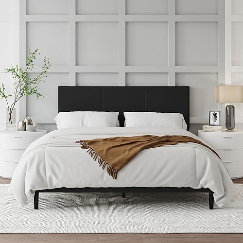 Queen Bed Frame,Queen Size Platform Bed Frame with Upholstered Headboard, Sturdy Wood Slats, No Box Spring Required, Silent, Easy Assembly, Black