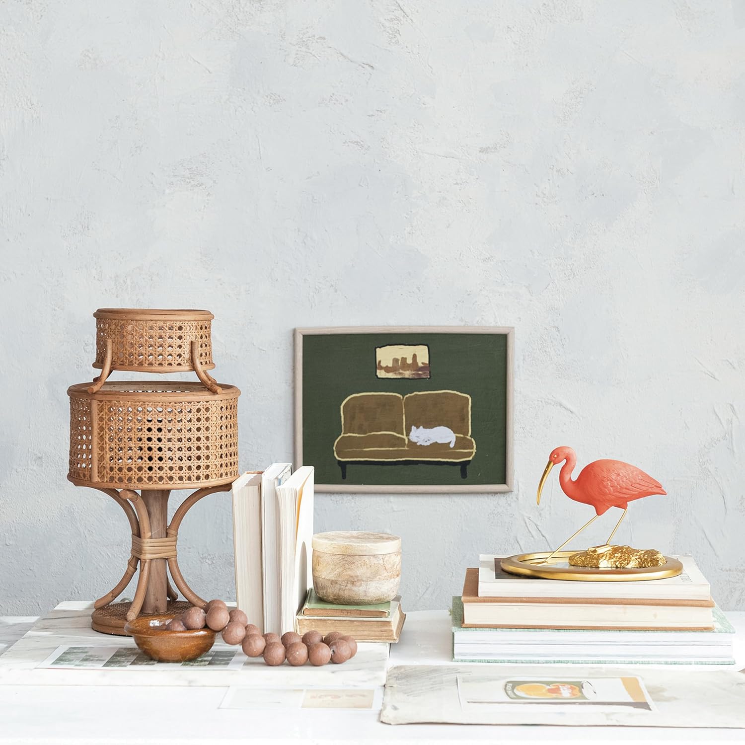 Scarlet Ibis Figurine on Gold Mirrored Tray