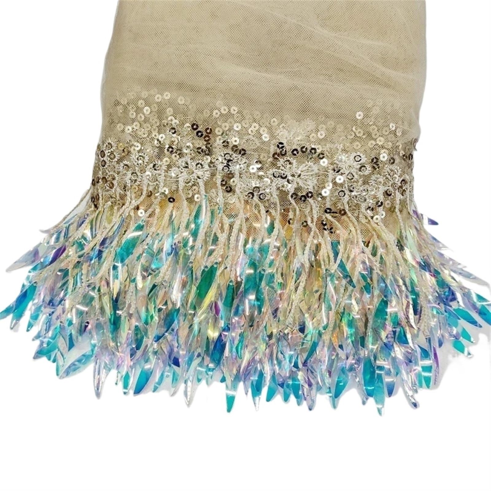 XPJYUA Tassels 2-4Yards 15cm Sequins Tassel Lace Fringe for Sewing Mesh Lace Trims Wedding Dress Fabric Clothes Ribbons DIY Clothing Accessories(LightGold,15cm-2Yards)