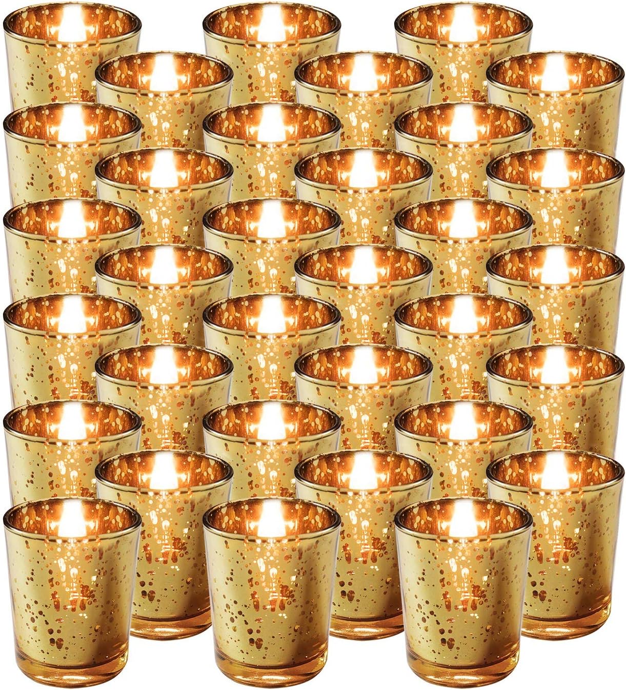 Gold Mercury Glass Votive Candle Holder, Table Centerpiece Tealight Decoration for Elegant Dinner, Party, Wedding, Holiday, Set of 36 (Unfilled)