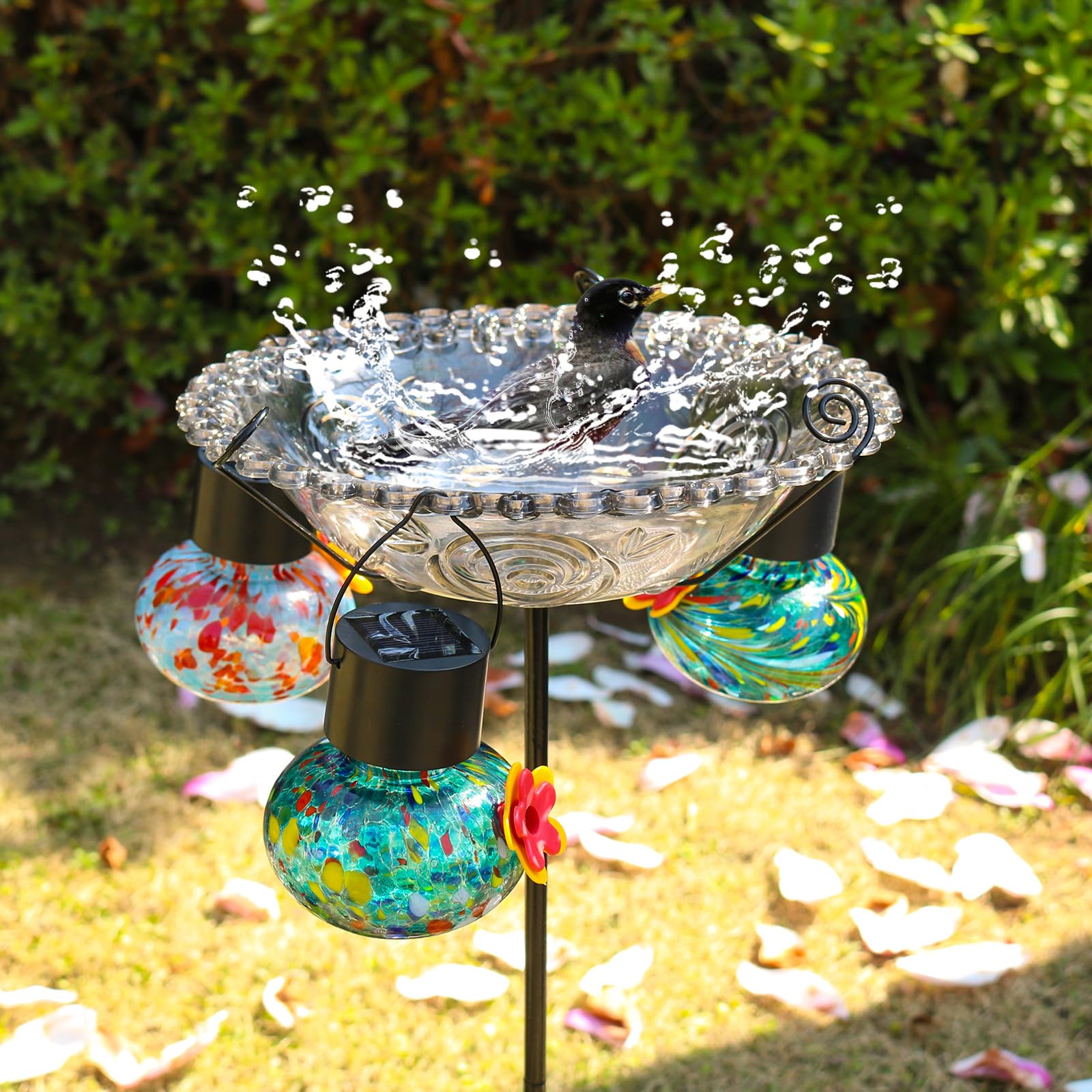 Mangiatoia solare per uccelli colibrì con finestra osservazione Picchetti da antiruggine per santuari per uccelli da balcone Mangiatoia in plastica resistente