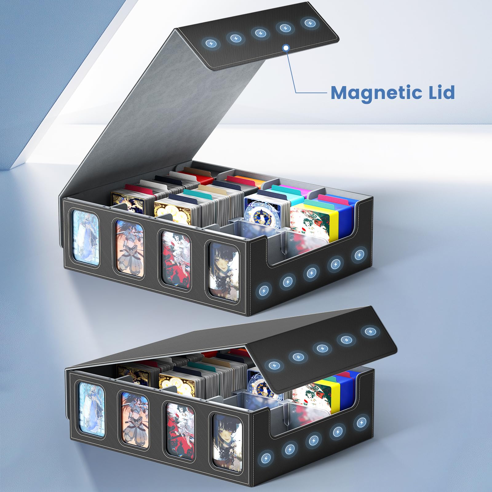 Scatola Portacarte Magnetica 4 File, Per Oltre 2400 Carte, Con Divisori E Finestre - Ideale Per MTG E TCG
