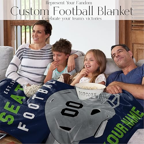 Miniatura 4 de Manta de fútbol personalizada para niños y adultos, felpa cálida y suave, regalo personalizado para fanáticos del fútbol americano con número de
