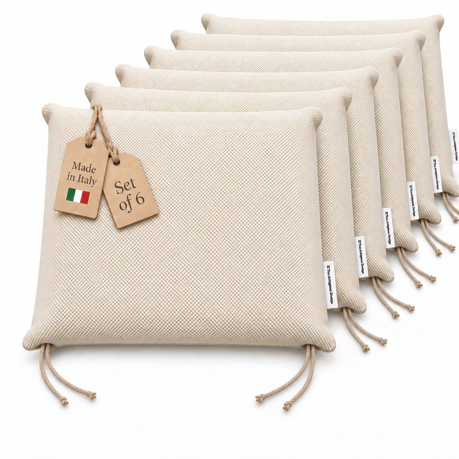Il Tuo Artigiano Design Cuscini per Sedie da Cucina Made in Italy - Cuscini Copri Sedie Sfoderabili 40x40x4 cm - Tessuto Antimacchia con Cerniera e Laccetti (6, Panna)