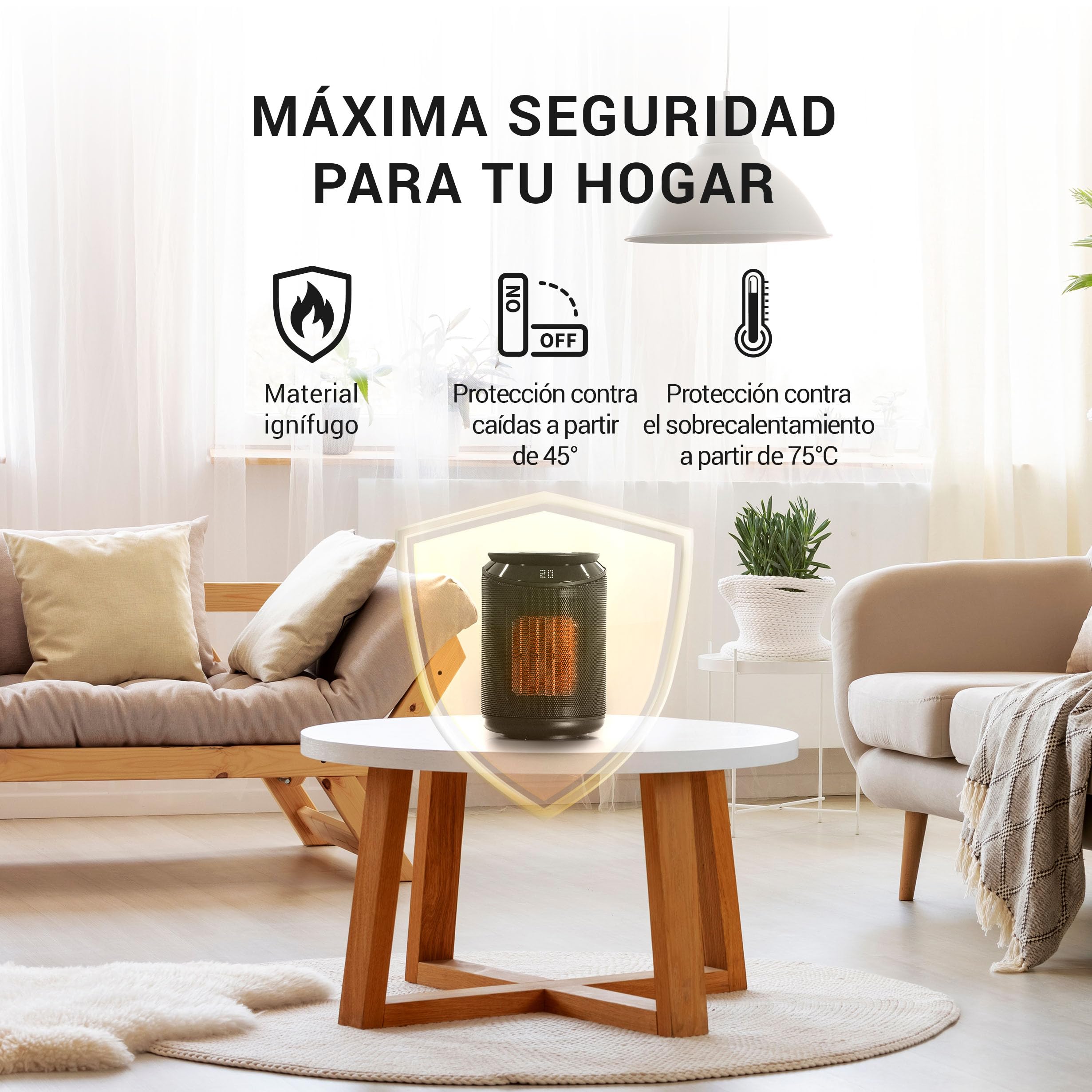 LEBENLANG Calefactor ceramico & Silencioso 2000W - Control App & WiFi