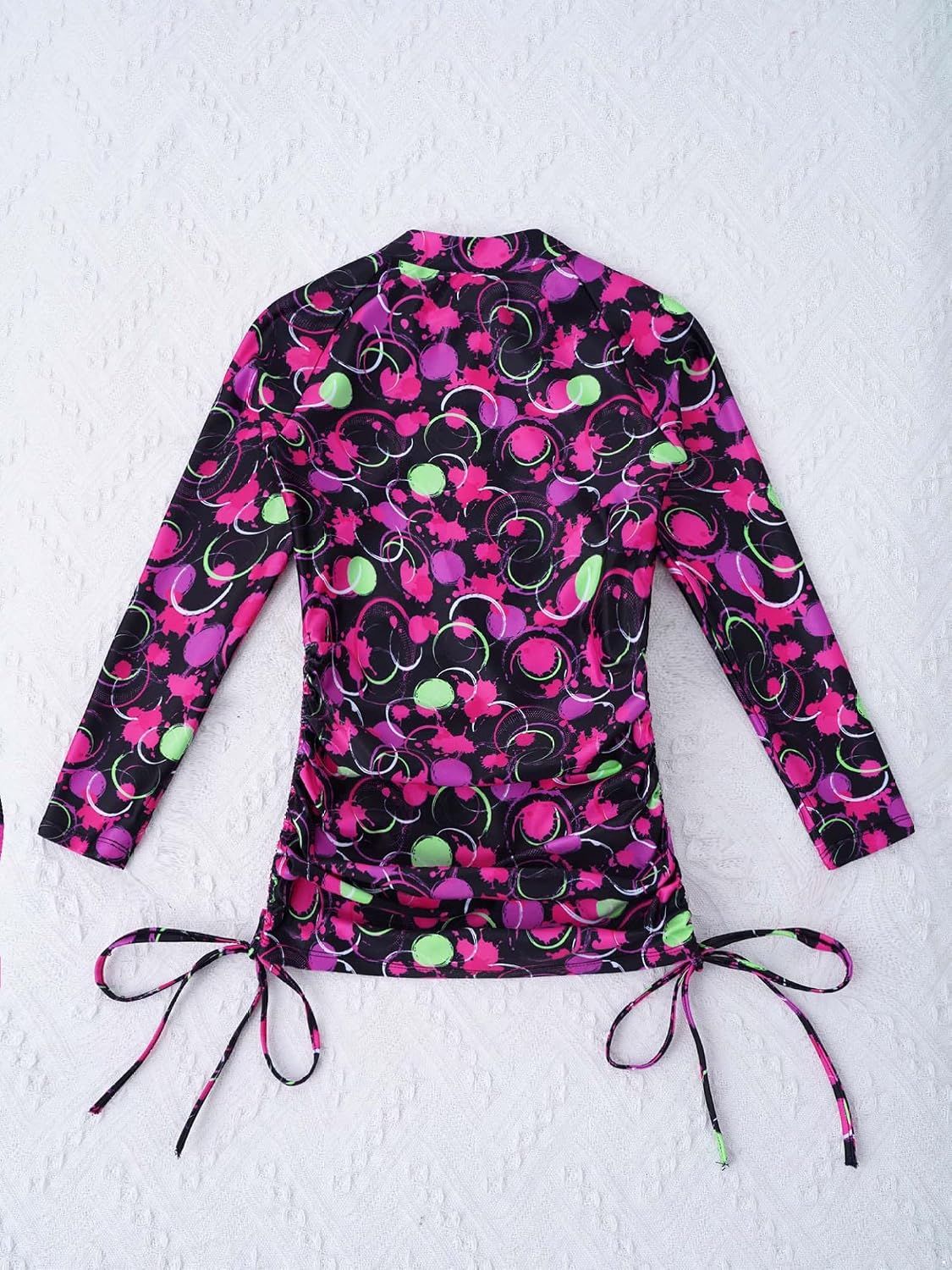 Kids Girls' Long Sleeves Front Zipper Tie Side Rash Guard UPF 50+ UV Protection Swim Shirt