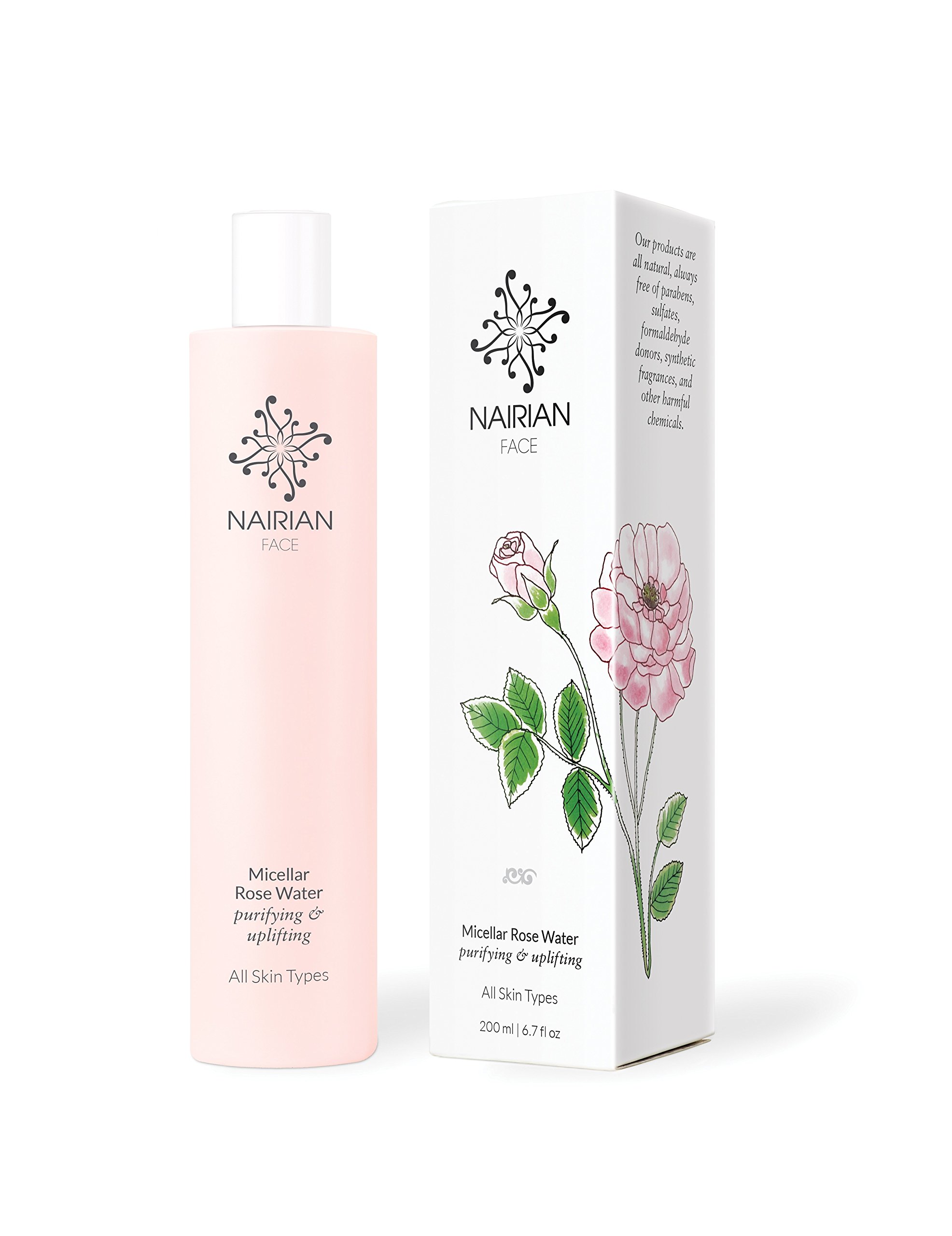 Micellar Rose Water, Purifying & Uplifting Skin Care (200 ml Bottle); Moisturizing Facial Cleanser w/All-Natural Ingredients, Paraben-Free and GMO-Free Cleansing Water