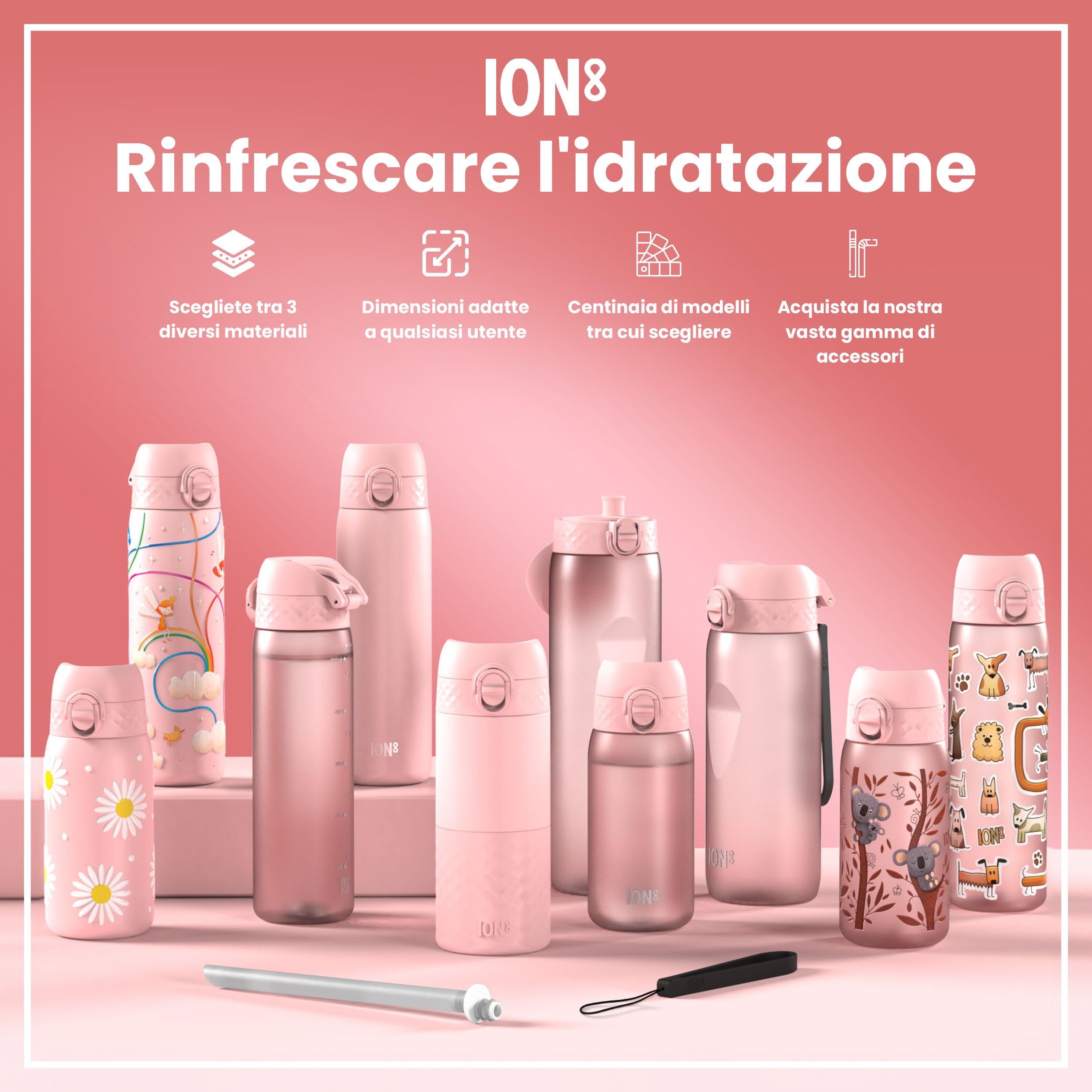 Ion8 Borraccia Inox Leggero, 600ml, Non Isolato, a Prova di Perdite, Facile da Aprire, Serratura Sicura, Lavabile in Lavastoviglie, Adatta a Portabicchieri, Durevole, Fate