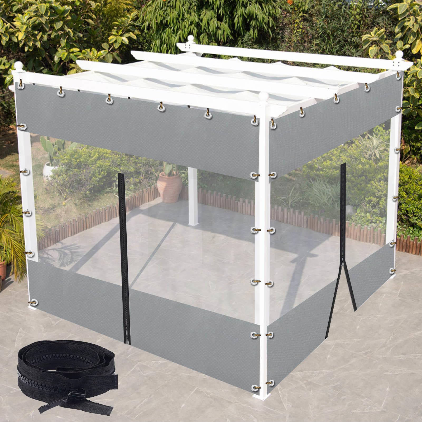 Transparant Dekzeil 1x0,8m 2,5x3m,Waterdichte Pvc Pergola Zijpanelen Met Rits,Outdoor Weerbestendige Gordijnen Plastic Dekzeil,Zwaar Dekzeil Voor Terras, Tuin, Paviljoen,WxH-2.6x2.5m/8.5x8.2ft