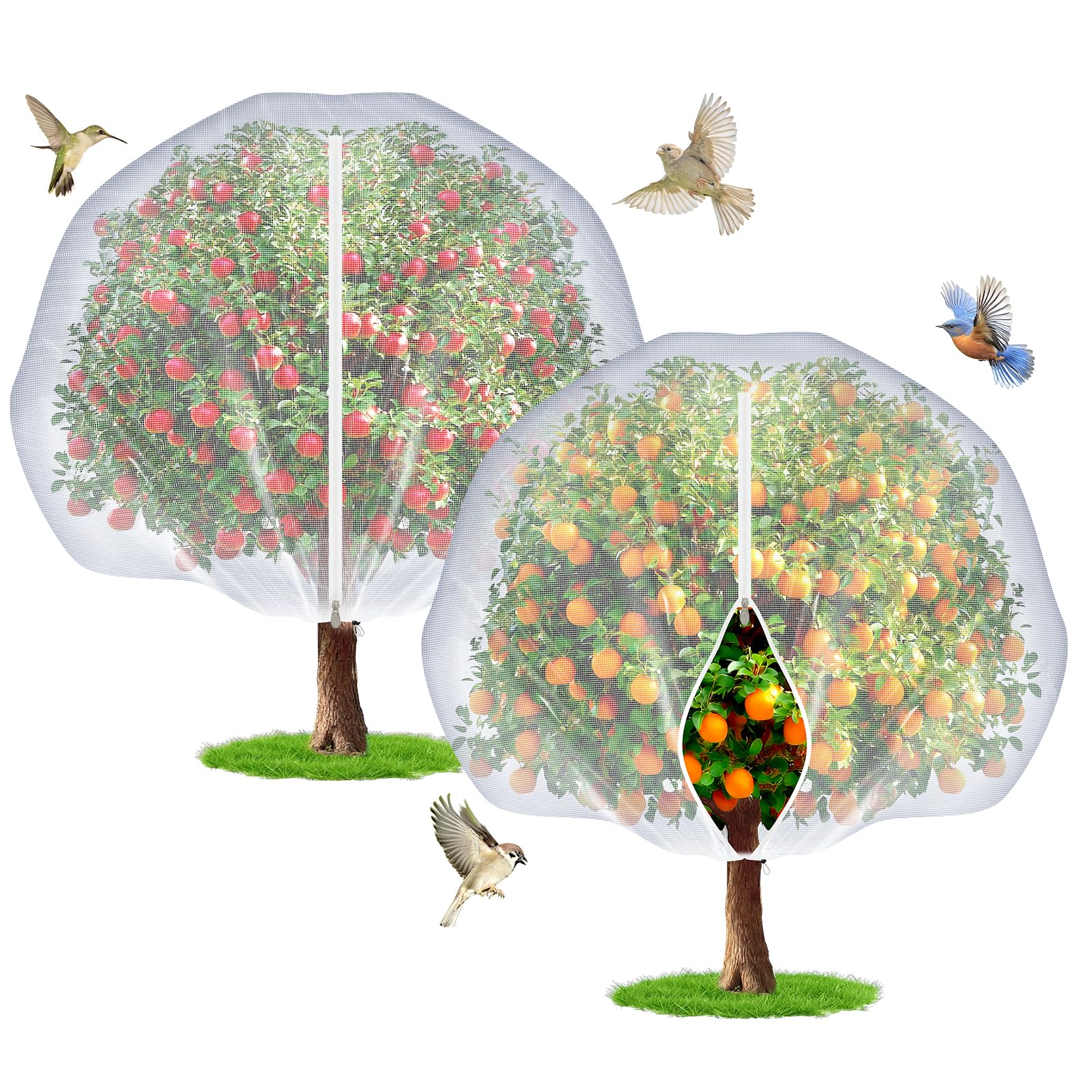 Photo 1 of TMFsode 2Pcs Fruit Tree Netting with Zipper and Drawstring, 10Ft x 10Ft Blueberry Bush Netting, Protective Garden Mesh Covers for Tomatoes, Fruit Tree, Flowers, Vegetables