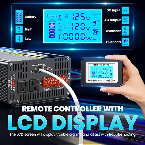 Miniatura 3 de Inversor de onda sinusoidal pura de 2500 W con interruptor de transferencia, convertidor de 12 V CC a 120 V CA con 2 salidas de CA, puerto USB