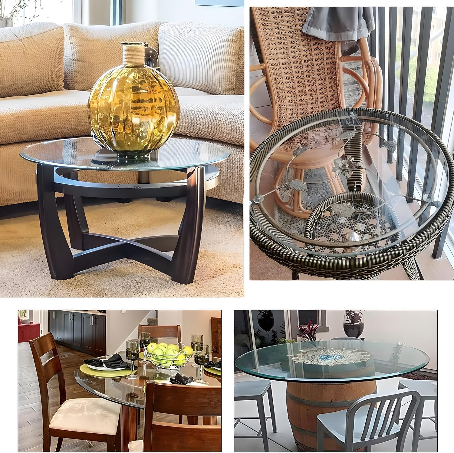 Round Clear Glass Table Top, 8mm Thick Tempered Flat Polished Edge, Multipurpose for Dining, Coffee, Restaurant, Patio Table Replacement(98cm)