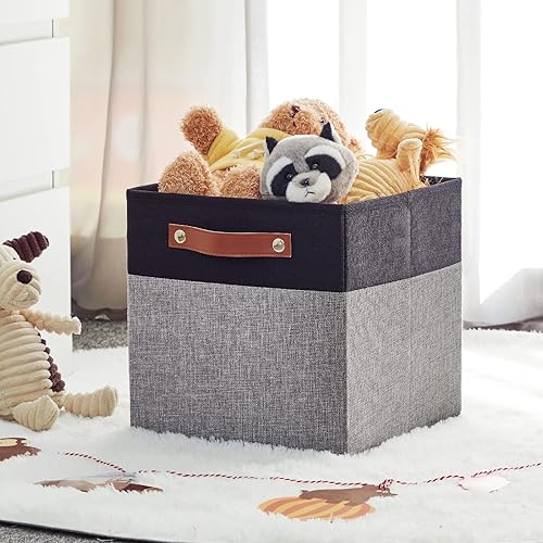 Vista 172 de HNZIGE Juego de 4 canastas de almacenamiento de tela, 12 x 12 pulgadas, juego de 4, canastas decorativas para organizar con asas, cubos cuadrados