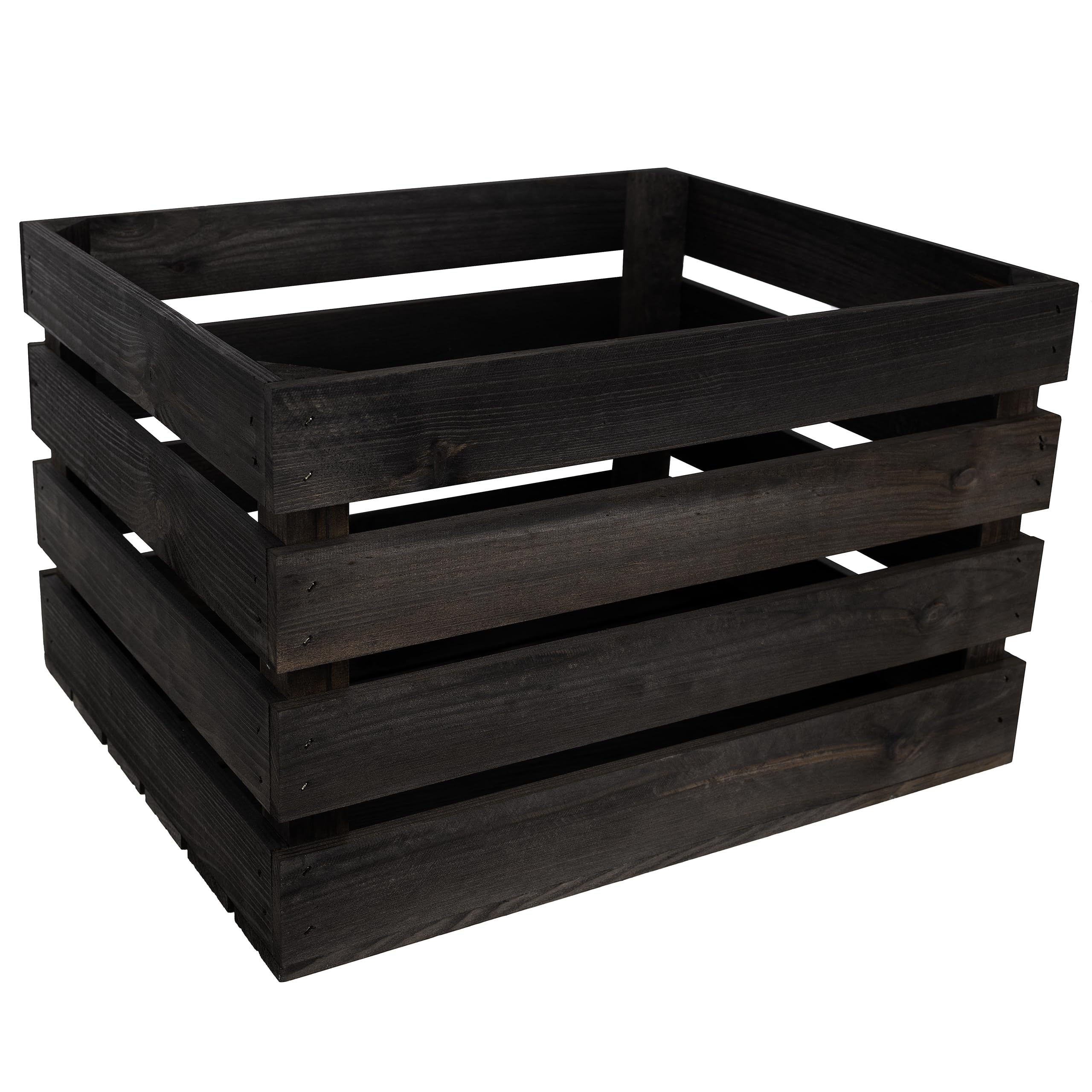 Creative Deco Black Large Wooden Crate With Handles | 50X40x30cm | Keepsake Chest Wooden Storage Box Gift Box | Vintage Farmhouse Display Basket