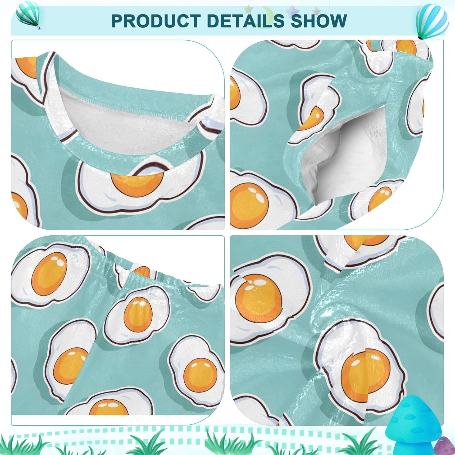 Kids Flannel Sets Fried Egg Pattern Warm Plush Relaxed Clothing for Boys and Girls