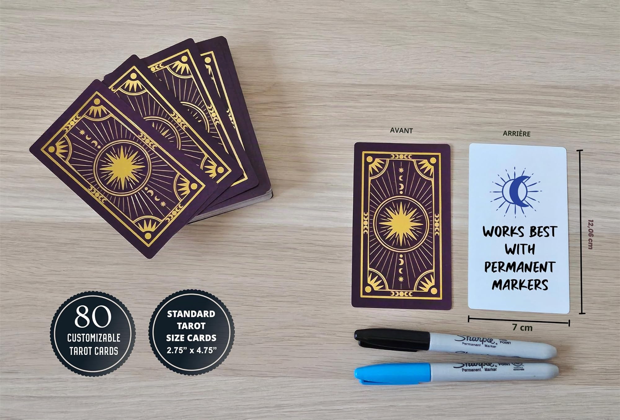 Créez vos propres cartes Oracle – Cartes de tarot vierges à faire soi-même – Lot de 80 cartes Oracle vierges avec motif feuille d'or céleste – Taille standard de la carte de tarot 12,1 x