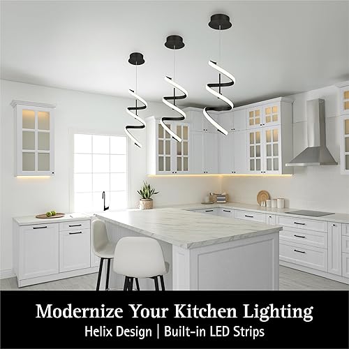 Miniatura 2 de Ultralux Helix - Lámpara colgante LED en espiral negro mate, regulable 950 lúmenes 3000K, iluminación colgante de 17 W para isla de cocina, lámparas