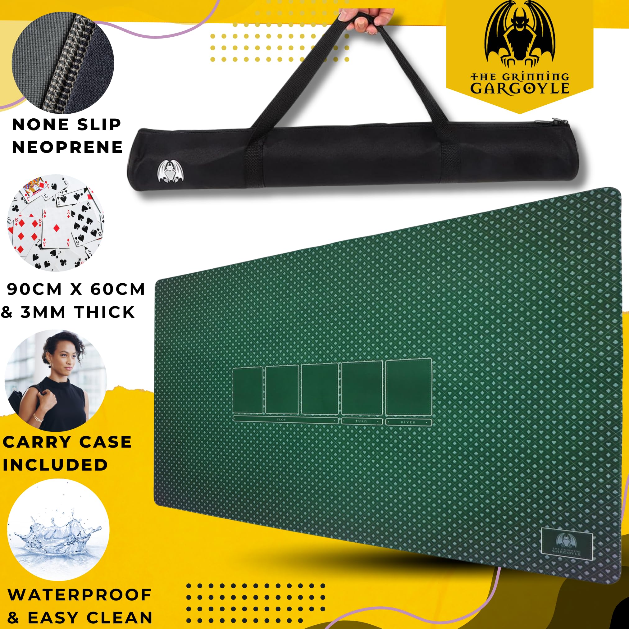 Texas Holdem Poker Mat - Premium Professional Grade Neoprene 90cm x 60cm Poker Table Top - Water Resistant Poker Table Cloth - Texas Hold em Poker Mat for Table with Carry Case - Poker Game Green Felt - Image 2