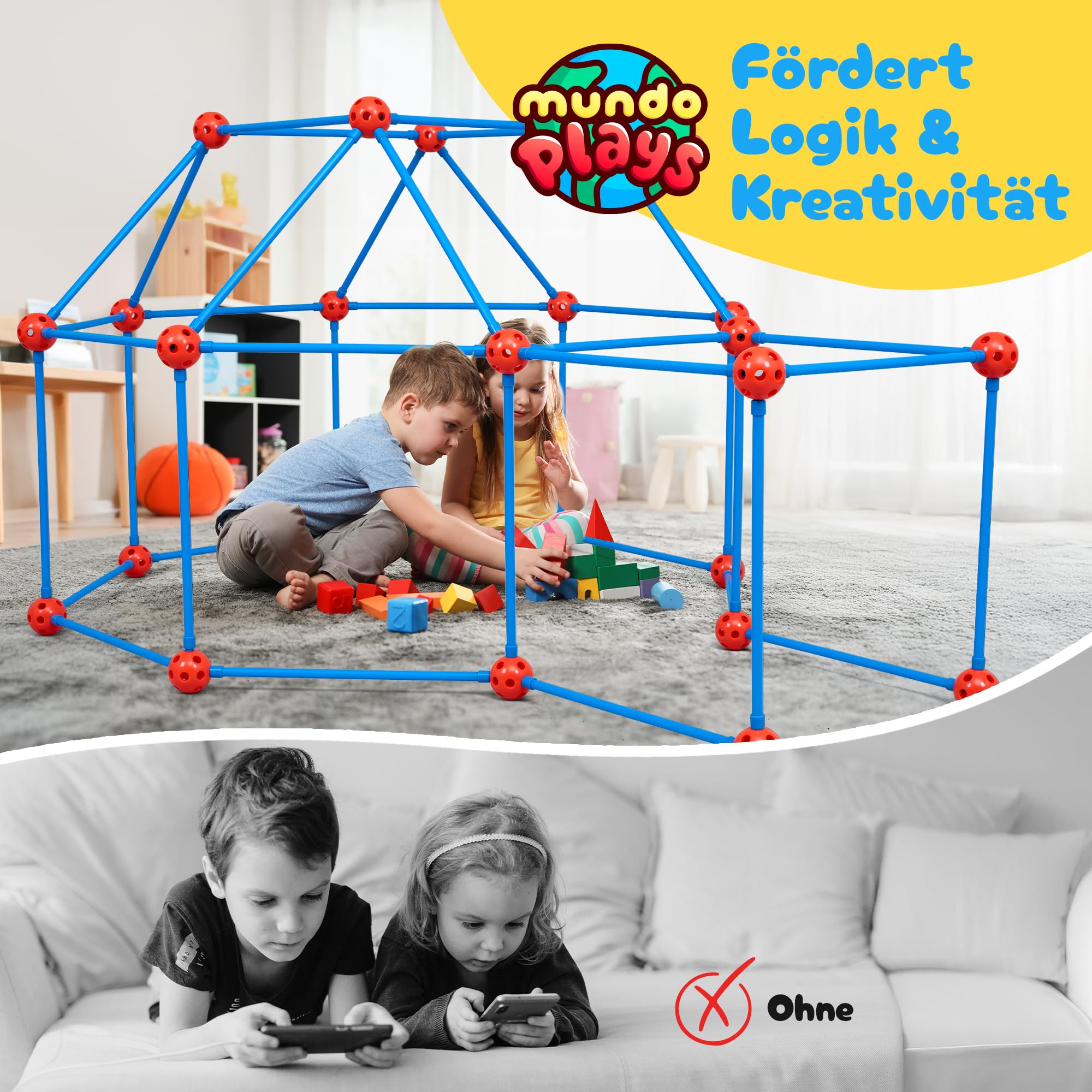Konstruktionsspielzeug/Bauspielzeug für Outdoor und Indoor [Sicher und Stabil] 100 Teile Gartenspielzeug Kinderzelt Indoor Höhle Bauen Kinder kreativ Set für Kinder Kreatives Bauspielzeug