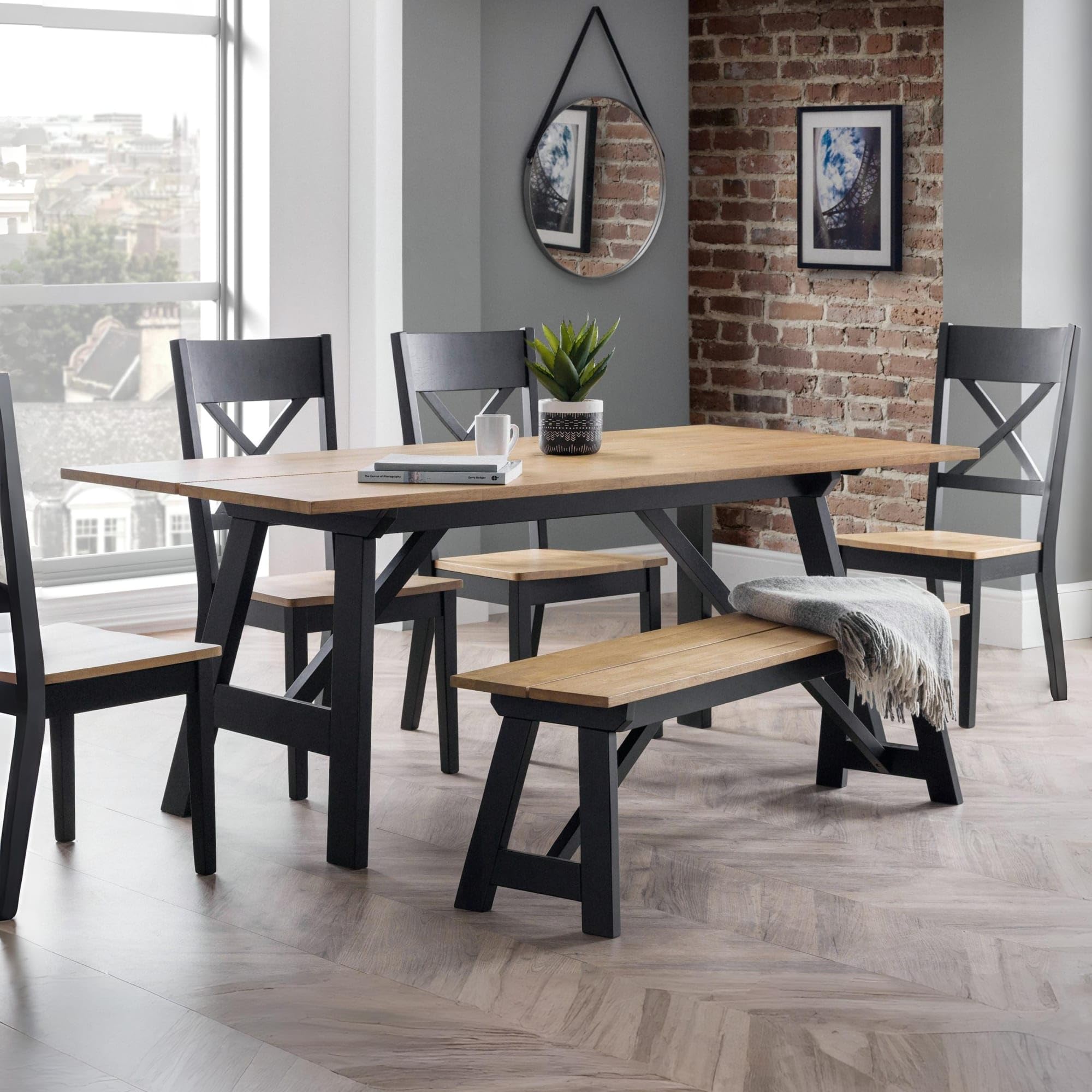 Julian Bowen Hockley Dining Table, Black/Oak ONE SIZE,