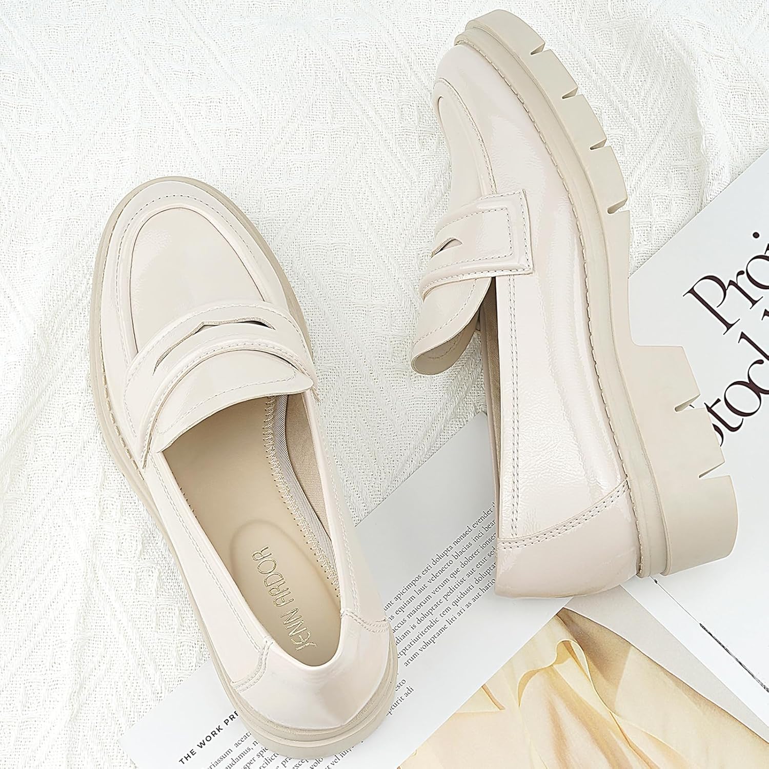 JENN ARDOR Women's Chunky Loafers Slip On Lug Sole Penny Loafer Comfort Casual Round Toe Mid Heels Platform Work Shoes - Image 4