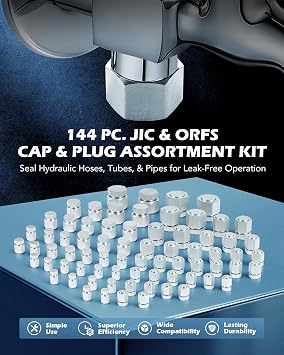 ZELCAN Hydraulic Hose Cap & Plug Kit, 144-Piece JIC & ORFS Plug and Cap Assortment Kit for Dash Size 4 6 8 10 12 16, Heavy-Duty Hydraulic Hose Fitting Kit for Industrial Pipe Tube Sealing