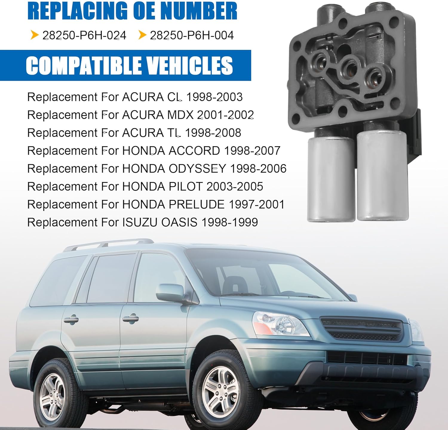 Transmission Dual Linear Shift Solenoid with Gasket, Compatible with Honda Acura Isuzu Odyssey Accord Pilot Prelude CL MDX Oasis,OEM Number:28250-P6H-024,28250-P6H-004