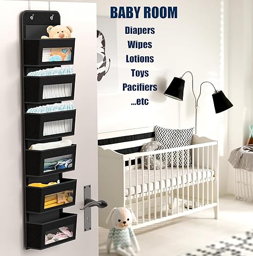 Miniatura 3 de Simple Houseware - Organizador de 6 bolsillos con ventana transparente para colgar en la puerta o pared, negro