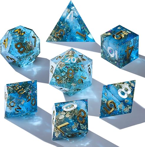 TRPDICES DND Juego de dados hecho a mano de 7 piezas poliédricos D&D con bordes afilados y 2 fuentes de color para juegos de Calabozos y Dragones, disponible en Yaxa Colombia