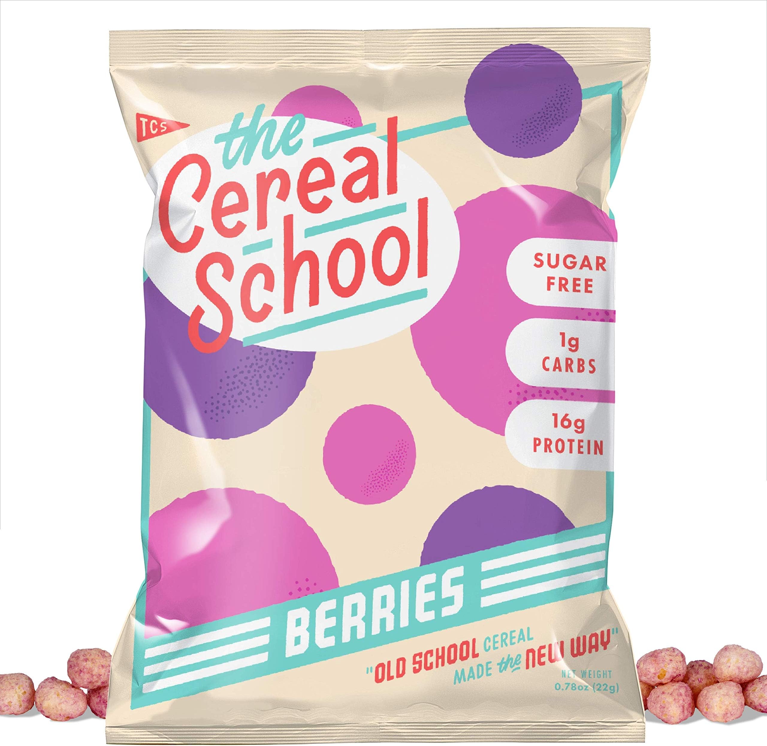 The Cereal School - Keto Cereal - Gluten Free - Sugar Free - Grain Free - Low Carb (Net 1g) - High Protein (16g) - Keto Approved Ingredients - Keto Friendly Snack - Berries - 12 Bags