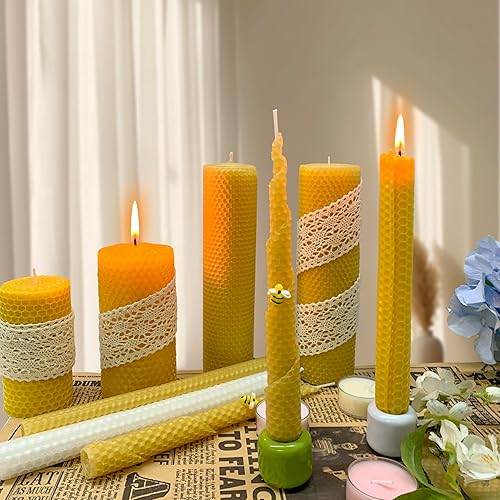 Miniatura 4 de Lacaser Kit de fabricación de velas de cera de abeja, 10 piezas de 8 x 8 pulgadas, 100% hojas de cera de abeja para hacer velas, incluye adornos de