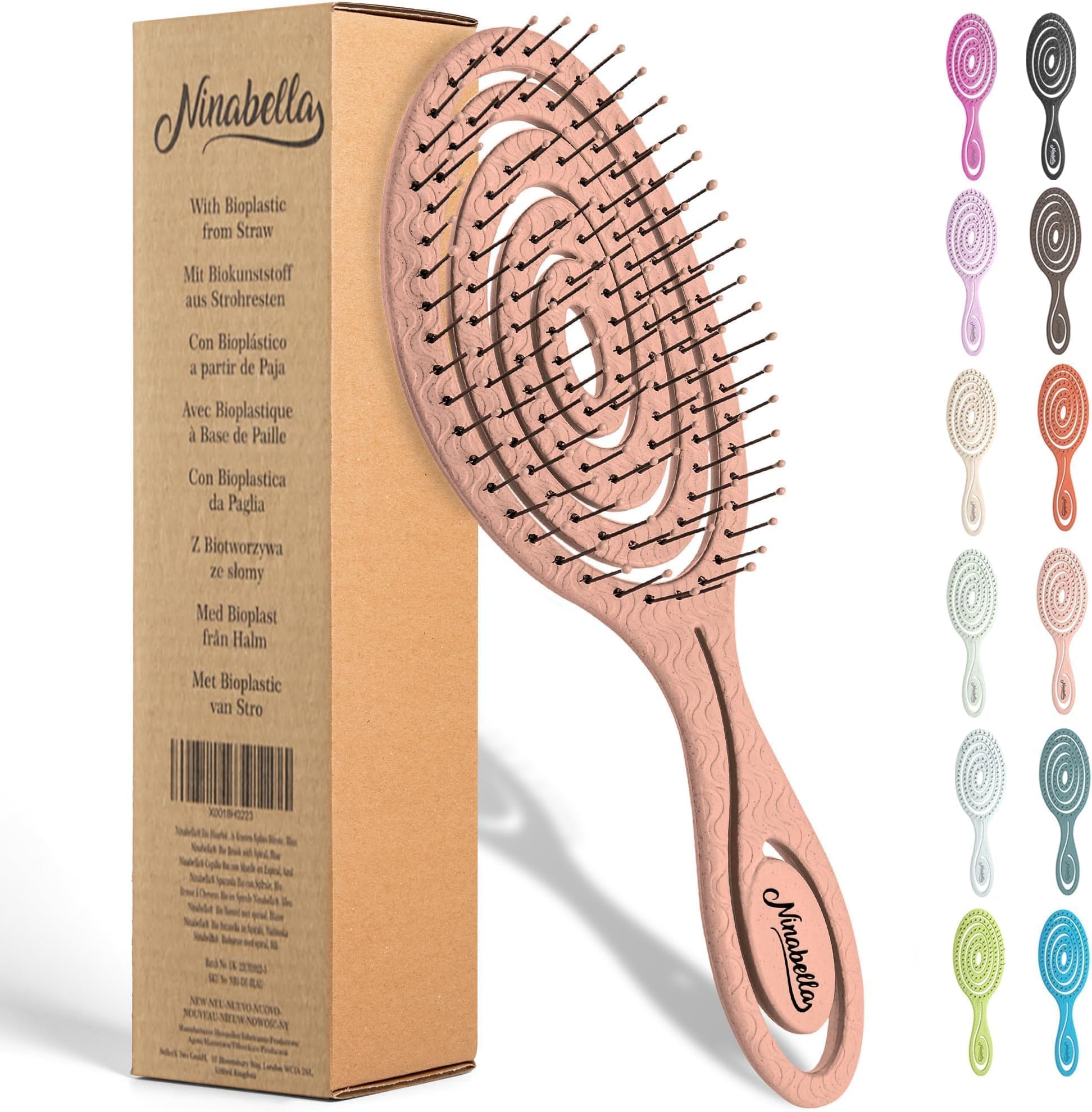 Ninabella Detangling Hair Brush for Women & Men - Does not Pull - Straightening Brushes for Straight & Curly Hair - Unique Spiral Hairbrush - Rose Gold