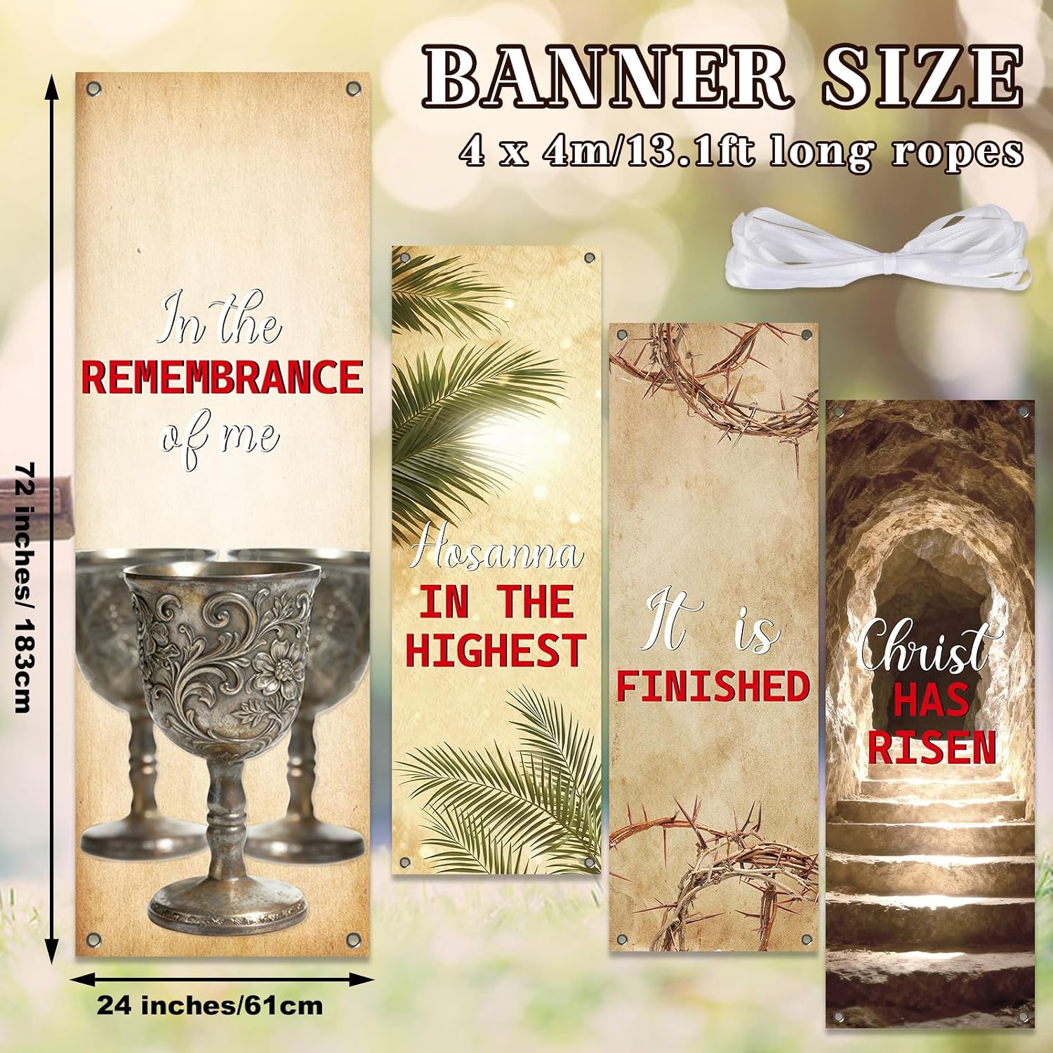 4Pcs Easter Church Banners for Sanctuary Wall Religious Banners Hanging Backdrop Praise Hanging Sign with Scripture Bible Verses Banner Easter Banner for Church School Decor(Retro Vintage)
