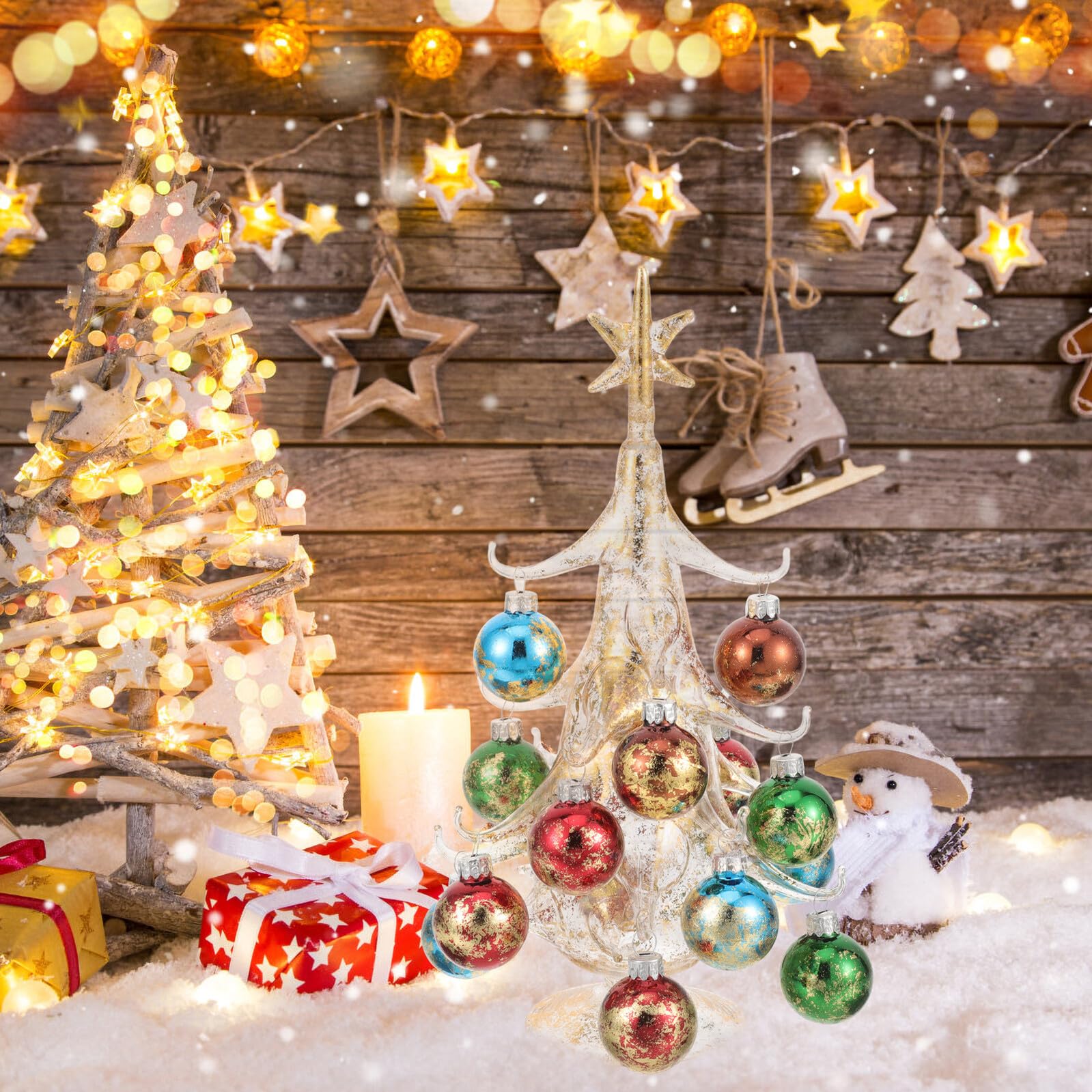 DECHOUS Árbol de Navidad de Cristal Grande Amarillo Adorno Navideño para Decoración de Escritorio y Repisa Estatua Hecha a Mano Resistente para Mesa de Centro y Ambiente Festivo